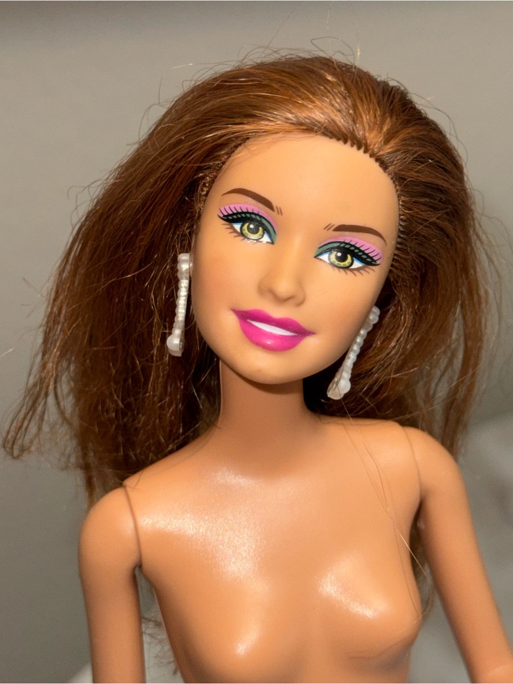 Barbie Mattel Brunette Fashionistas Nude Doll Big Earrings